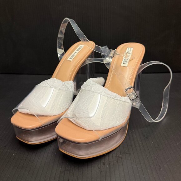 STEVE MADDEN Lourdes Clear Sandals Chunky Block Heel Platform-Never worn - Picture 1 of 6
